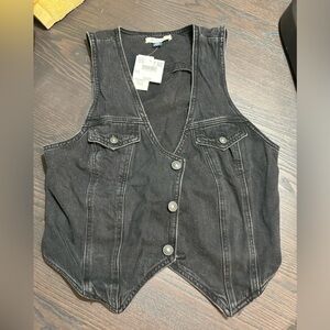 American Eagle black gray jean vest nwt